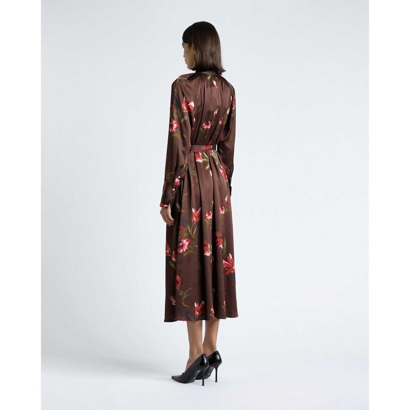 Cue Blurred Floral Satin Belted Midi Dress image number 1